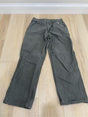 Carhartt Flannel Lined Canvas Pant Mens 30x30 Loose Fit Green Workwear B111 MOS